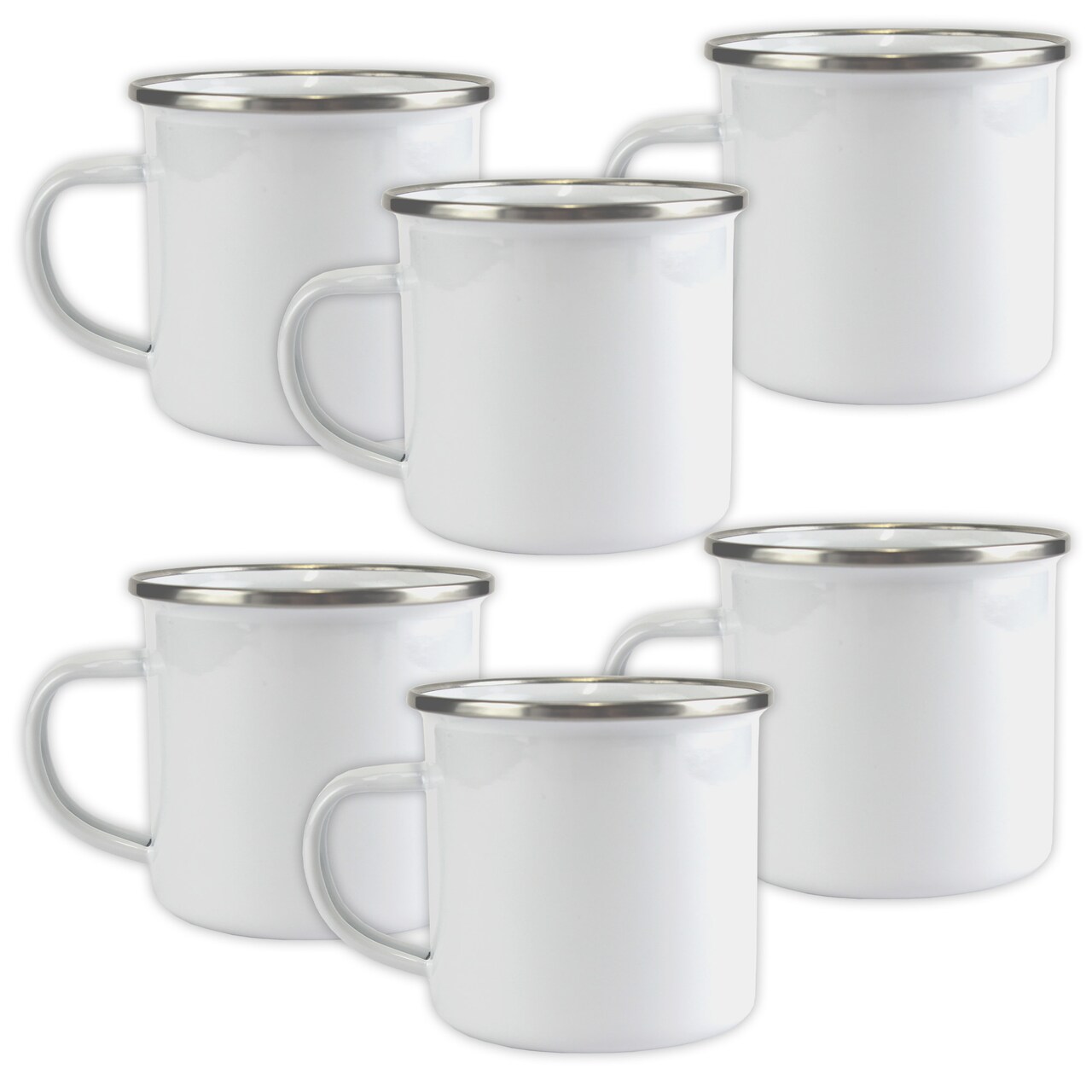 Sublimation Blank Enamel Camp Mug with Metal Rim for Sublimation Printing, Stainless Steel Camping Cup- 12oz, White